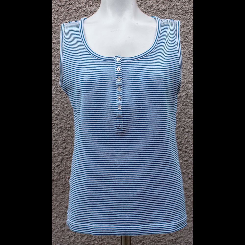 Chico's Tank Top Cotton Size 1 Blue Wht Stripe